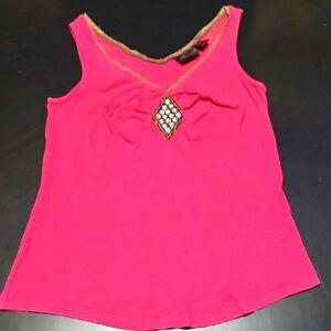 Elegant Pink Sleeveless Top with Gold Accents & Rhinestones Torrid Sz 2